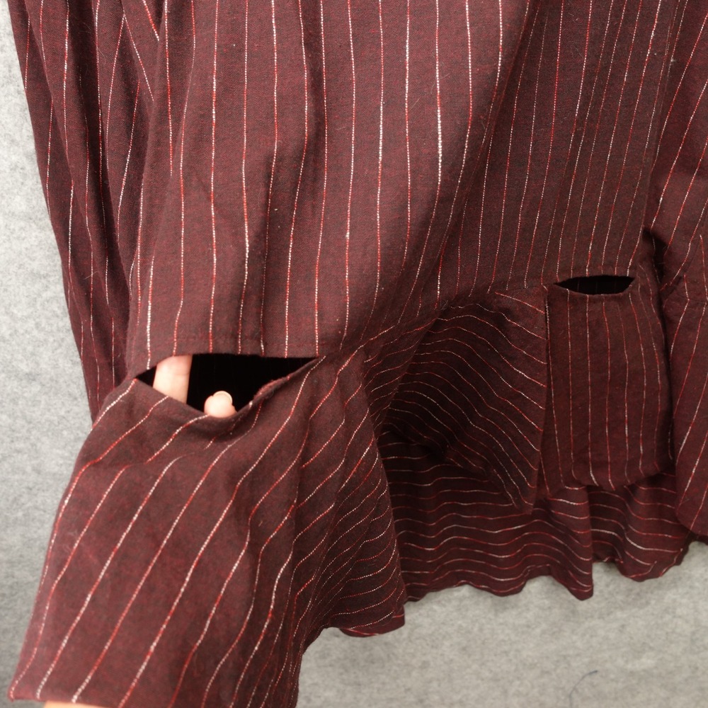 Lagenlook Linen Shift Dress Large Brown Brick Pinstripe Fall Oversized JAPAN - Picture 8 of 10